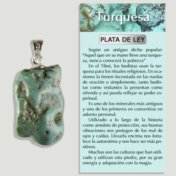 TURQUOISE NATUREL. Pendentif ARGENT. Rugueux