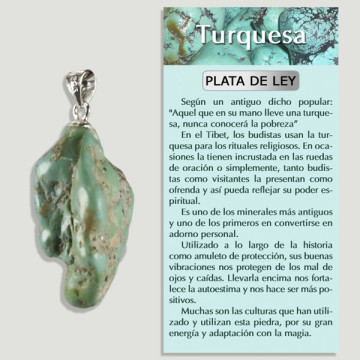 TURQUOISE NATUREL. Pendentif ARGENT. Rugueux