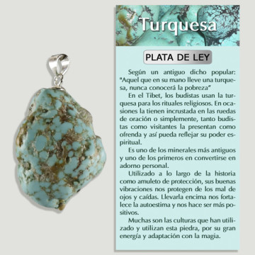 TURQUOISE NATUREL. Pendentif ARGENT. Rugueux