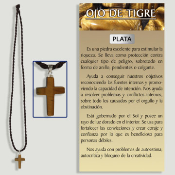 Oeil de Tigre. Pendentif ARGENT avec cordon. Modèle croisé