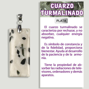 CUARZO con TURMALINA. Colgante PLATA. Formas surtidas