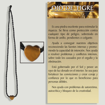 Tiger's Eye. Pendant with cord. Heart Model