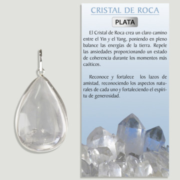 ROCK CRYSTAL. Pendant in SILVER. Flat Teardrop Model