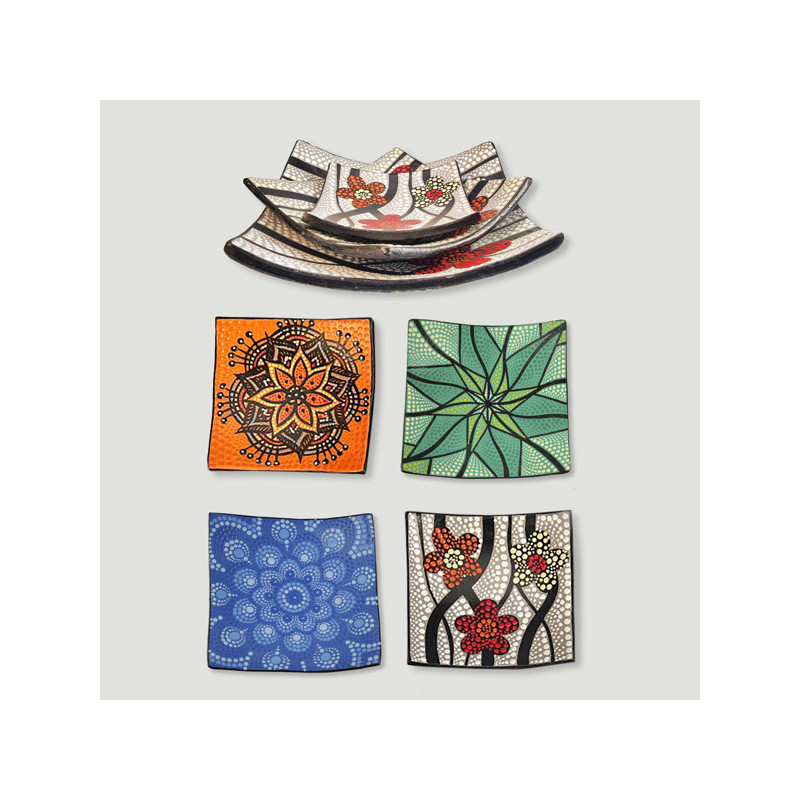 Set 3 - bo terre cuite Modèle carré : mandalas - flore 24 - 20 - 15 cm Set 3 - bo terre cuite Modèle carré : mandalas - flore 24 - 20 - 15 cm