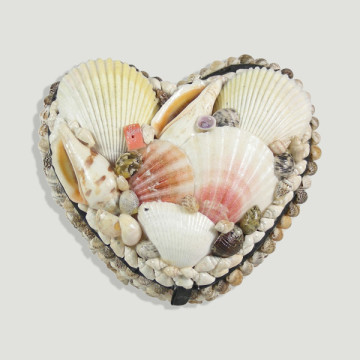 Mother-of-pearl box and shells. Heart. 10cm approx