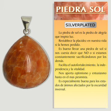 SUNSTONE. Silver plated pendant. Model with bezel.