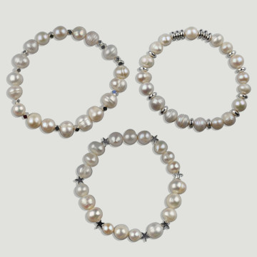 Bracelet de perles avec hématite argentée. Assorti