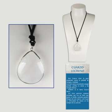 QUARTZ LAITEUX. Pendentif en MÉTAL avec cordon. Formes assorties