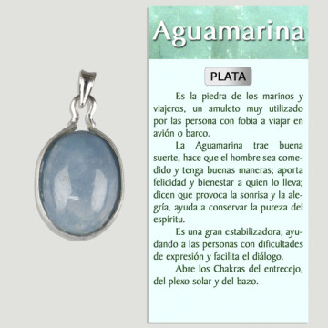 AQUAMARINE. SILVER pendant. Cabochon in bezel