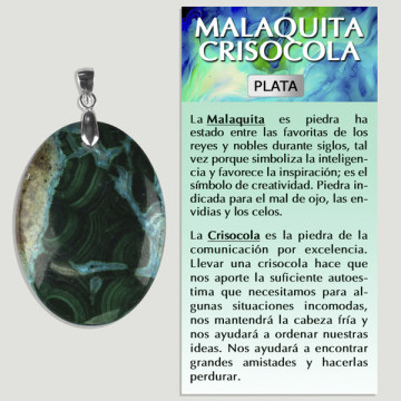 MALACHITE-CHRYSOCOLLA. Pendentif ARGENT. Formes assorties