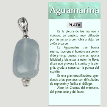 AGUAMARINA. Colgante PLATA. Rodado