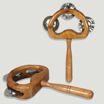 Semicircular tambourine with stick. 10x19cm