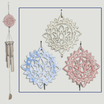 Bamboo mobile. Lotus flower plate with 30cm tubes. Assorted colors. 60cm
