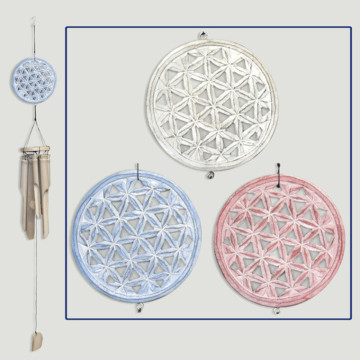 Bamboo mobile. Flower life plate with 30cm tubes. Assorted colors. 60cm