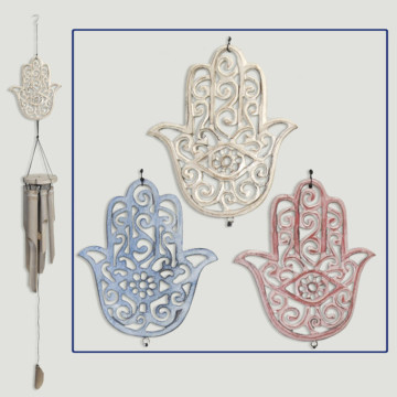 Bamboo mobile. Fatima Hand Plate with 30cm tubes. Assorted colors. 65cm