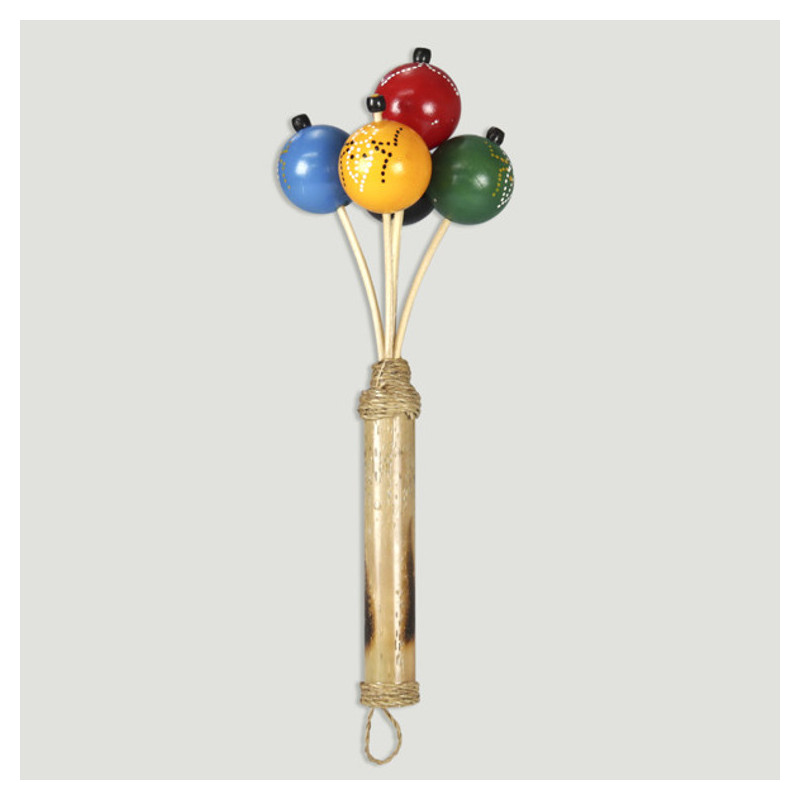 Maraca bambú 5 bolas. Colores surtidos. 28 cm Maraca bambú 5 bolas. Colores surtidos. 28 cm