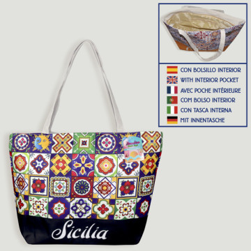 Beach bag. Rope handle. Sicily 02. 50cm