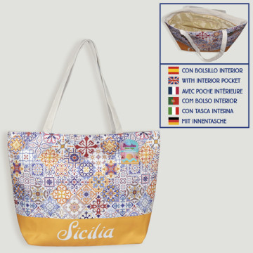 Beach bag. Rope handle. Sicily 03. 50cm