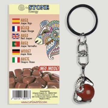 Gancho 113. Llavero silverplated. Horóscopo Aries. Jaspe Rojo
