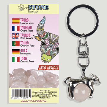 Gancho 114. Llavero silverplated. Horóscopo Tauro. Cuarzo Rosa