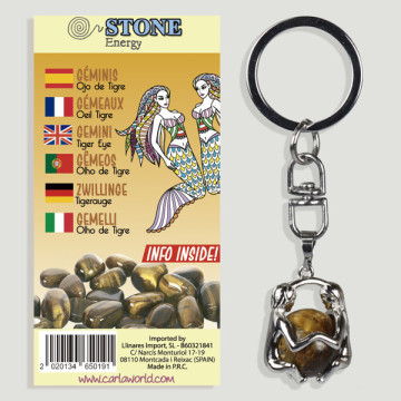 Gancho 115. Llavero silverplated. Horóscopo Géminis. Ojo de Tigre