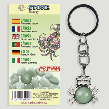 Gancho 116. Llavero silverplated. Horóscopo Cáncer. Aventurina verde
