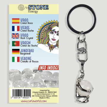 Gancho 118. Llavero silverplated. Horóscopo Virgo. Cristal de Roca