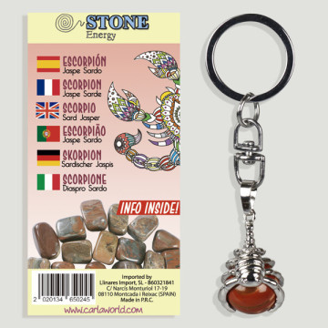 Gancho 120. Llavero silverplated. Horóscopo Escorpio. Jaspe Sardo