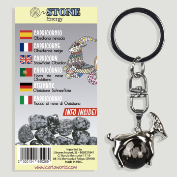 Gancho 122. Llavero silverplated. Horóscopo Capricornio. Obsidiana nevada