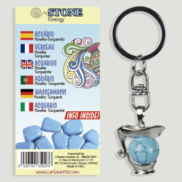 Gancho 123. Llavero silverplated. Horóscopo Acuario. Howlita Turquesa