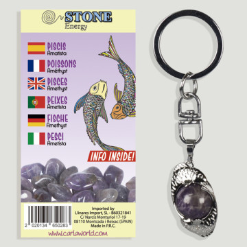 Gancho 124. Llavero silverplated. Horóscopo Piscis. Amatista