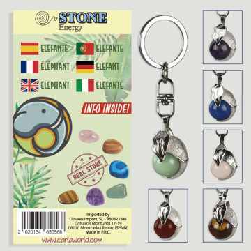 Gancho 125. Llavero silverplated. Amuleto Elefante. Minerales surtidos