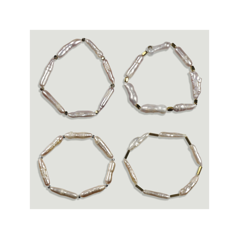 Pulseira alongada de pérolas com hematita. Cores sortidas Pulseira alongada de pérolas com hematita. Cores sortidas
