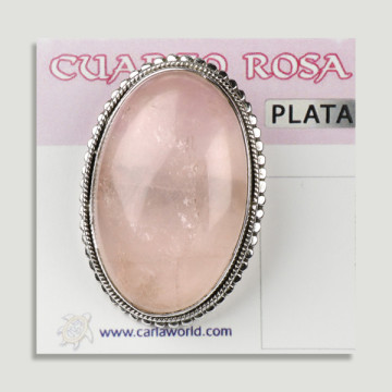 Bague en argent ouvert. Quartz rose. De 6 à 10gr. (PRIX PAR GRAMME)