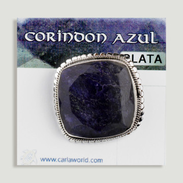 Bague en argent ouvert. Corindon bleu. De 6 à 10gr. (PRIX PAR GRAMME)