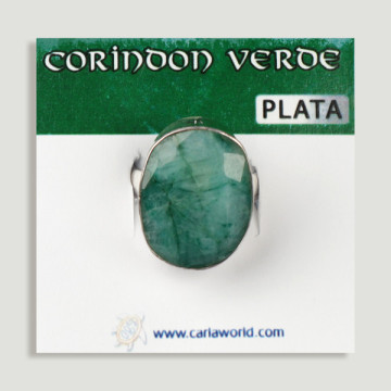 Anillo Plata ajustable . Corindon verde. De 6 a 8gr. (PRECIO POR GRAMO)