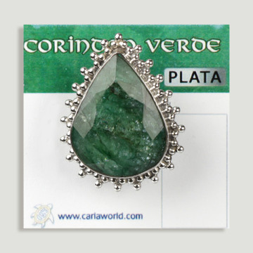 Anillo Plata ajustable . Corindon verde. De 6 a 8gr. (PRECIO POR GRAMO)