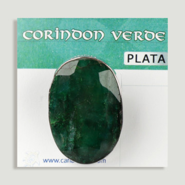 Anillo Plata ajustable . Corindon verde. De 6 a 8gr. (PRECIO POR GRAMO)