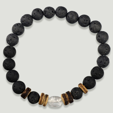 LAVA STONE. Pulseras de lava con Cuarzo cristal y coco. 