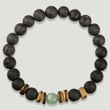 LAVA STONE. Pulseras de lava con Aventurina verde y coco. 