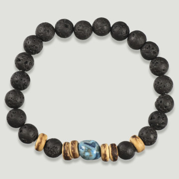 LAVA STONE. Pulseiras de lava com calcedônia e coco.