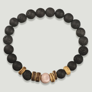 LAVA STONE. Lava bracelets with Rose Quartz and coconut.