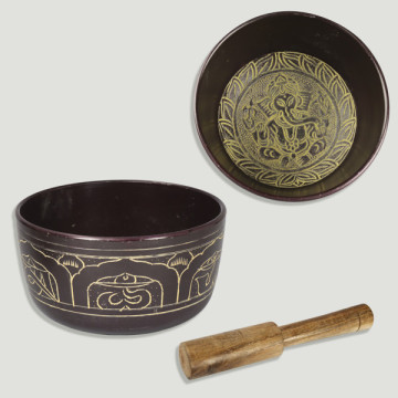 Cuenco tibetano de latón con relieve Ganesha. 16,5cm aprox