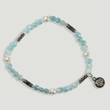 BRISA Silver Bracelet. Amazonite, pearl and crystal.