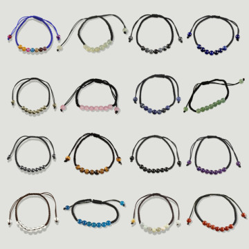 Pulsera hilo 7 bolitas Minerales surtidos 6mm