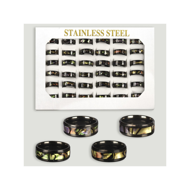Steel rings. Black and mother-of-pearl Steel rings. Black and mother-of-pearl
