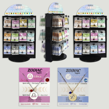 ZODIAC SIGNS. Expsoitor Collar/colgante acero Zodiaco con mineral (288uds)