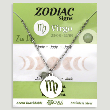 REPOSICIÓN. Collar/colgante acero plateado. Virgo y Jade