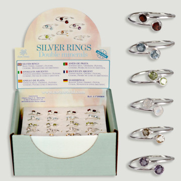 SILVER RINGS. Silver ring with faceted minerals. Double mineral model