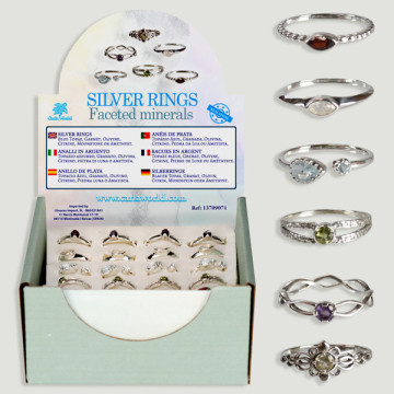 SILVER RINGS. Silver ring with faceted minerals. Assorted models